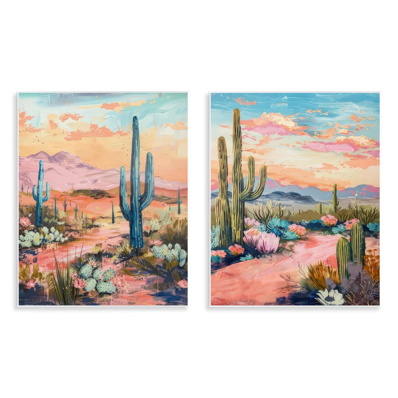 Stupell Industries Cactus Paths & Sunset 2pc Wall Plaque Art Set Design by LSR Design Studio